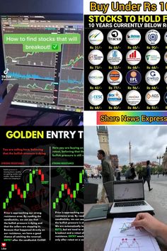 there are many different pictures that include people and information on the screen, including an advertisement for gold news