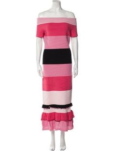 Prabal Gurung DressPinkStripedRuffle EmbellishmentShort Sleeve with Off-The-ShoulderDesigner Fit: Dresses by Prabal Gurung typically fit true to size. Long Striped Dress, Prabal Gurung, Midi Length Dress, Accessories Jacket, Outerwear Sweater, Shirt Accessories, Hoodie Dress, Casual Jeans, Sweater Accessories