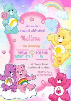 a birthday party with teddy bears and rainbows