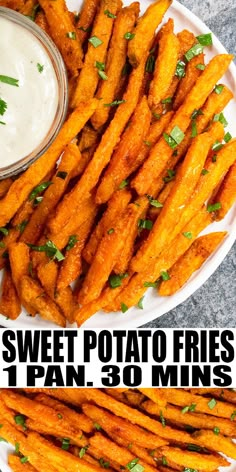 sweet potato fries on a plate with ranch dip