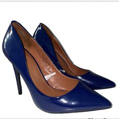 Ships 1-2 Days! New! Blue Patent Leather Size 8 Heel Height Approx 4.5” Trendy Blue Heels For Formal Occasions, Blue Leather Heels For Night Out, Ankle Tie Heels, Tan Block Heels, Tassel Heels, Cheetah Print Heels, Black Patent Heels, Leopard Print Heels, Caged Heels