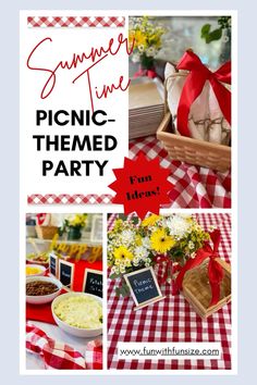 a picnic themed party with food and flowers