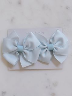 Girls Pair of baby blue grosgrain bows 4" length 3" height 2" thick ribbon Baby Blue Hair, Pastel Blue Hair, Blue Hair Bow, Blue Hair Bows, Hair Ribbons, Fort Lauderdale, Pastel Blue, Barrettes, Blue Hair