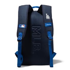 MLB OFFICIAL BASEBALL BACKPACK Light weight backpack , suitable for sports events, school, travelling and daily use. Made of waterproof polyester, this backpack has: Embroidered Los Angeles Dodgers logo Exterior front zipper pocket 2 main zippered compartments 2 side pockets Top carry handle (3.5") Front main compartment with organizer pockets Padded laptop compartment Quality construction, fully padded back panel and shoulder straps for cushioned comfort 14"" x 6" x 18" Functional Standard Backpack For Sports Events, School Backpack With Logo Patch, Functional Nylon Backpack With Logo, Backpack With Logo Patch For Outdoor Activities, Sporty Bags With Logo Patch For Streetwear, Nylon Backpack With Logo Patch For Streetwear, Sporty Travel Bag With Embroidered Logo, Sporty School Bags With Logo, Outdoor Activities Backpack With Logo Patch