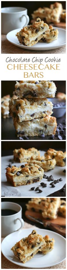 chocolate chip cookie bars are stacked on top of each other and ready to be eaten