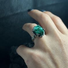 This adjustable sterling silver ring features a natural raw malachite stone, showcasing its unique and raw beauty. The sterling silver band is designed to be adjustable, ensuring a comfortable fit for any finger. The tree branch ring is inspired by nature, featuring intricate details that resemble the texture and shape of a tree branch. This ring can be a great gift to those who love natural beauty, handmade items, and unique designs.  FULL DETAILS ►Ring weight: 8,5 gr ►Earrings: 12,5 Length wit Tree Branch Ring, Raw Malachite, Malachite Ring, Ring Inspo, Branch Ring, Malachite Rings, Malachite Stone, Love Natural, Raw Beauty