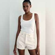 New White Mom Shorts, Very Good Quality. Size: Xs Color: White 100% Cotton Zara High Rise Bottoms For Everyday, Basic White Shorts For Spring, White Basic Shorts For Spring, Trendy Zara Bottoms For Everyday, Basic Bottoms For Everyday Summer Wear, Basic Everyday Bottoms For Summer, Basic Summer Bottoms For Everyday, High Waist Jean Shorts For Summer Everyday Wear, Basic High-waisted Shorts For Summer