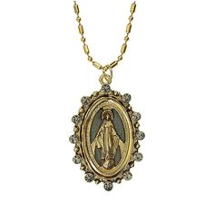 Keep the Virgin Mary close to your heart with Virgins Saints and Angels Milagrosa Charm in Silver. This gold Milagrosa pendant features a medallion with a carving of the Holy Mother encircled with dazzling crystals. Aapproximately 1.75" long and 1" across Gold plated 32" ball chain. Swarovski crystals VSA Packaging Julie Vos Jewelry, Julie Vos, The Virgin Mary, Dream World, Chain Pendant, Ball Chain, Virgin Mary, Designer Jewelry, Black Diamond