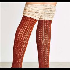 New Cream On Tan (Not Rust) Second Picture Shows Color Way Free People Over The Knee Socks, Spring Knitted One-size Socks, Fall Season Crochet Leg Warmers, Accessories Crochet, Urban Outfitters Accessories, Over The Knee Socks, Lace Socks, Knee Socks, Costume Ideas