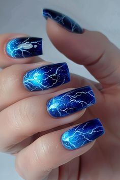 Nails One Design, Anniversary Nails Acrylic, Blue Theme Nails, Hard Nails Designs, At Home Nail Designs Easy, Dice Nails Design, Blue Manicure Ideas, Fun Gel Nails, Detailed Nail Designs