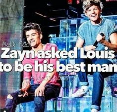 two young men sitting on top of each other in front of a screen with the words zaynnasked louis to be his best man