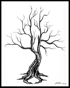 a black and white drawing of a tree