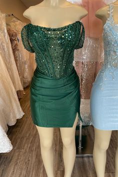 The gorgeous dark green satin tight mini dress features an off-the-shoulder neck, a beaded bodice, and a zip-up back. SKU: 3273 Satin material Off the shoulder Bodycon silhouette Beaded bodice Zip-up back Mini length Ship in 7-10 business days Size: US 2-16. We offer free returns in 7 days. Please refer to our return policy page for more details. If you have any questions, don't hesitate to contact us: at service@dressesforparty.com.