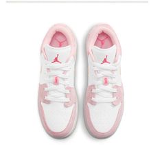 Available in a range of sizes to fit any style, this shoe is a must-have for any fan. Don’t miss out on the opportunity to add this shoe to your collection and experience the ultimate in style, comfort, and performance. Order now and step up your sneaker game! Jordan 1 Low Top Pink, Jordan 1 Lows Pink, Pink Low-top Jordan Shoes, Low Rise Jordans Pink, Jordan 1 Low Bleached Coral, Strawberry Pink, Leather Accents, Strawberry Ice Cream, Jordan 1 Low