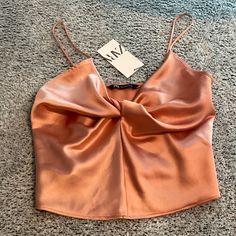 Brand New Zara Peach Tank Top Blouse Size Small Elegant Tank Crop Top For Spring, Elegant Spring Tank Crop Top, Casual Tank Blouse For Party, Elegant Zara Crop Top, Zara Crop Top For Parties, Zara Tank Top For Parties, Feminine Party Tank Tops, Zara Camisole Top For Party, Zara Party Camisole Top