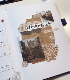 an open notebook with pictures and words on it