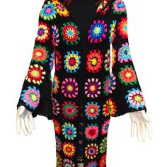 Bohemian Knit Sweater Coat, Bohemian Crochet Hooded Outerwear, Festival Crochet Long Sleeve Outerwear, Festival Long Sleeve Crochet Outerwear, Long Multicolor Bohemian Sweater, Bohemian Hand Knitted Sweater Coat, Bohemian Hooded Crochet Cardigan, Bohemian Black Knit Outerwear, Black Bohemian Crochet Sweater