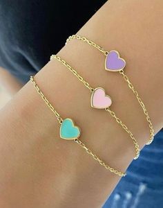 "Obsessed with our new mini enamel heart bracelets!! This bracelet is:  -sterling silver -gold plated  -stamped 925 Available in rose gold, silver OR gold and any color enamel heart The last photo shows all of the options of enamel colors **In the \"letter to seller\" section please include your email address and the length of bracelet you want (5, 6, 7 or 8\" Free shipping in the US!! If you have questions please don't hesitate to ask. Happy shopping!!" Trendy Heart Bracelet For Mother's Day, Trendy Heart-shaped Bracelet For Gift, Trendy Gold Jewelry With Heart Print, Trendy Rose Gold Heart Bracelet For Gift, Trendy Heart Print Jewelry For Gifts, Trendy Heart Charm Bracelet Gift, Trendy Heart Charm Bracelet As Gift, Trendy Heart Charm Bracelet For Gift, Trendy Rose Gold Heart Bracelet For Valentine's Day