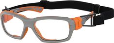 an orange and gray safety goggles on a white background