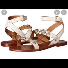 Coach’s Eleanor Semi Matte Sandals In Color Chalk. Bought New But It Does Appear They Have Slight Flaking Of Embellishments (See Photos). Would Not Be Noticeable When Wearing. Better Irl Photos Will Be Uploaded With Natural Lighting. Coach Style #Q8306 Coach Sandals With Buckle Closure For Summer, Coach Sandals With Ankle Strap And Buckle Closure, Coach White Sandals For Spring, Coach White Leather Sandals, White Leather Coach Sandals, Coach Flat Sandals For Spring, Coach Flat Sandals For Summer, Coach Flat Heel Sandals For Summer, Coach Adjustable Open Toe Sandals