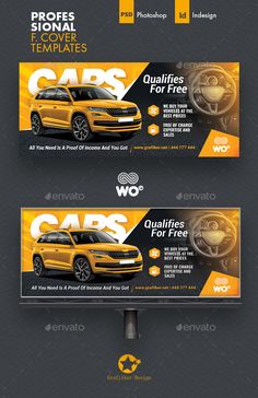 two banners for car rentals with yellow and black colors