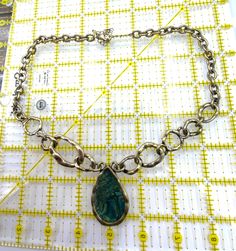 Brass necklace with green tone enamel necklace by NRQ, vintage Handmade Vintage Green Turquoise Necklace, Green Metal Necklace With Adjustable Chain, Vintage Green Necklace With Chain, Vintage Green Jewelry With Chain, Vintage Green Metal Necklace, Green Bohemian Necklace With Chain, Bohemian Green Chain Necklace, Green Metal Chain Necklace With Adjustable Chain, Green Metal Costume Jewelry Necklace