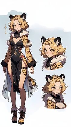 an anime character is dressed up as a cheetah and wearing leopard furs