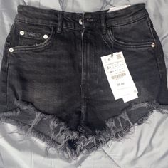 Hi Rise Black Raw Hem Denim Shorts. Brand New, Never Worn. Black Zara Jeans With Pockets, Zara Black Jeans With Pockets, Chic Black Cutoff Jeans, Black Zara Jeans For Spring, Zara Black Jeans For Spring, Zara High-rise Black Shorts, Chic Black Denim Jean Shorts, Zara Black Mid-rise Jeans, Chic Black Short Jeans