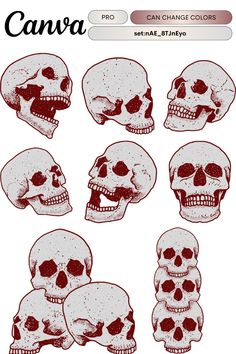 a bunch of skulls with different facial expressions