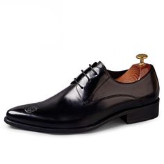 Introducing the LuxeLeather Classy Lace Up Oxford, a shoe that embodies sophistication and style. Crafted with genuine cow leather and featuring a solid pattern, this shoe is the epitome of refinement. With its comfortable fit, durable rubber outsole, and luxurious pigskin lining, this shoe is perfect for any formal occasion. Elevate your style and step into a world of luxury and refinement with the LuxeLeather Classy Lace Up Oxford. Fitted Pointed Toe Oxfords For Business Casual, Elegant Fitted Dress Shoes For Fall, Elegant Leather Lace-up Shoes For Spring, Semi-formal Pointed Toe Oxfords With Branded Insole, Pointed Toe Dress Shoes For Business Casual, Fitted Dress Shoes With Pointed Toe For Business Casual, Fall Business Leather Shoes With Brogue Detailing, Fitted Pointed Toe Dress Shoes For Business Casual, Fitted Snip Toe Leather Shoes For Office