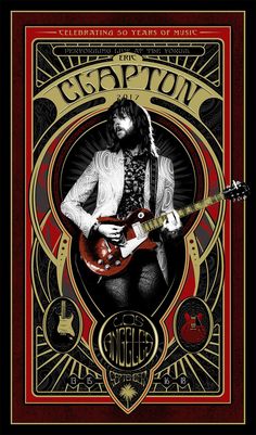 a concert poster with a man playing an electric guitar