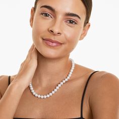 A single 18-inch strand of freshwater pearls, the pearls range 8.0 to 9.0 mm, beautifully strung into a timeless necklace, closed by a fish clasp with a standard tongue and groove locking mechanism. *Number of pearls may vary according to the mm size range of the pearl Timeless Necklace, Locking Mechanism, Tongue And Groove, The Pearl, Pearl Size, Freshwater Pearls, Fresh Water, Pearl Necklace, White Gold