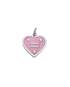 A heart shaped charm with a pink enamel zodiac design. Dimensions: 18mm Pink Heart Sterling Silver Charms, Pink Heart-shaped Sterling Silver Charms, Pink Sterling Silver Heart Charm, Pink Heart Charms For Valentine's Day, Sterling Silver Heart Charm In Pink, Personalized Pink Heart Charms, Heart-shaped Pink Charms For Valentine's Day, Pisces Pink, Engagement Box