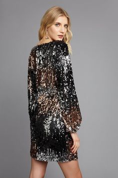 Black and Gold Ombre Sequin Mini Dress Christmas Party Shoes, Gold Ombre, Tanned Makeup, Party Handbags, Velvet Clothes, Sequin Outfit, Christmas Party Outfits, Evening Shoes, Sequin Mini