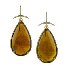 Gabriella Kiss Honey Brown Tourmaline Drop Earrings | Quadrum Gallery Brown Tourmaline, Gabriella Kiss, Yellow Gold Earrings, Honey Brown, Yellow Gold Earring, Earrings Collection, Hudson Valley, Neutral Tones, Designer Earrings