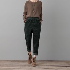 Green Corduroy Pants Women High Waisted Pants Loose Fit - Etsy Green Corduroy Bottoms With Pockets, Winter Green High-waisted Pants, Green High-waisted Pants For Winter, Casual Green Corduroy Pants, Green Corduroy Bottoms For Work, Green Straight Pants For Winter, Green Straight Winter Pants, Green Tapered Leg Winter Pants, Relaxed Fit Ankle-length Corduroy Pants