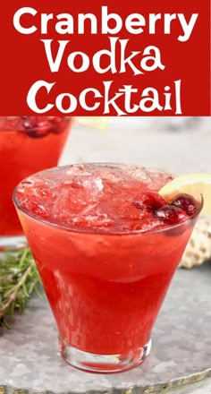 cranberry vodka cocktail in a glass garnished with fresh cranberries