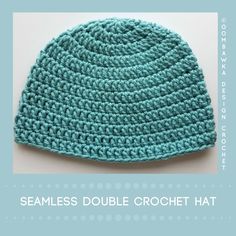 a crocheted hat with the words seamless double crochet on it