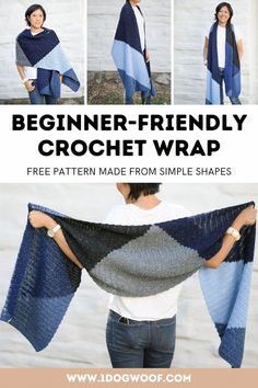 the beginner friendly crochet wrap is made from simple shapes