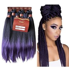 6X Pre-Stretched Professional Braiding Hair 100% Kanekalon Hot Water Setting Itch Free Ultra Yaki Ombre Tangle-free Mega Pack Synthetic Hair Extensions for Braids and Crochet - 24 inch, 1B/PURPLE feature soft, silky, natural shine fiber that makes it feel like human hair, giving an excellent finished look. The hair is made with 100% Kanekalon fiber, Yaki texture that gives a clean, crispy long lasting no frizz finish look to all braids type. Color: Multicolor. Hair Extensions For Braids, Types Of Braids, Synthetic Hair Extensions, Braiding Hair, Synthetic Hair, Hot Water, Tangled, Hair Extensions, Braided Hairstyles