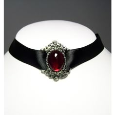 Red Fantasy Necklace, Vampire Choker, Red And Black Necklace, Red Ruby Necklace, Steampunk Choker, Necklaces Red, Black Pendant Necklace, Red Choker