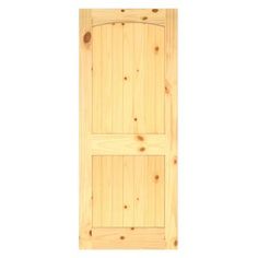 a wooden door with two panels on the bottom and one panel at the top, against a white background