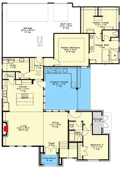 the floor plan for a house with two separate rooms and an attached garage area,