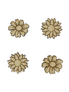 three wooden flowers on a white background