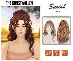 an image of a woman's hair with the words sunset on it and in front of