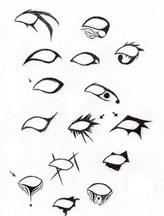 an image of eyes drawn in pencil on white paper with different shapes and sizes, including the