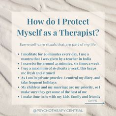 Do we need protecting from people? Sometimes, I think the answer is definitely yes, and sometimes not. Do I need to protect myself as a therapist? 

I like to think about this in terms of protective factors. I have been doing energy healing and therapeutic work for 17 years. I know when my energy is off. Over the years, I have learned how to be deeply attuned to myself, and how to bring myself back to my centre. 

#selfhealers #healingjourney #mentalhealth #mentalhealthmatters How To Be A Therapist, How To Become A Therapist, Therapist Instagram Ideas, How To Be A Good Therapist, What Is Therapy, Becoming A Therapist, Future Therapist, Protective Factors