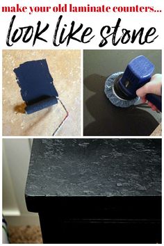 the instructions for how to make your old laminate counter look like stone, with pictures and text