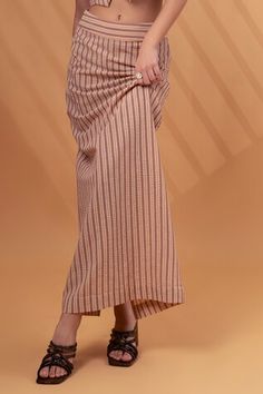 Beige and pink stripe pattern vest. Paired with stripe pattern skirt. - Aza Fashions Striped Fitted Long Skirt, Vest With Skirt, V Neck Pattern, Pattern Vest, Beige And Pink, Pattern Skirt, Women Skirt, Skirt For Women, Vest Pattern