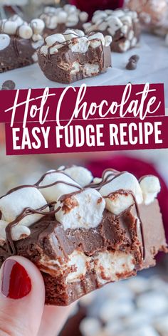 hot chocolate fudge recipe with marshmallows on top and in the middle